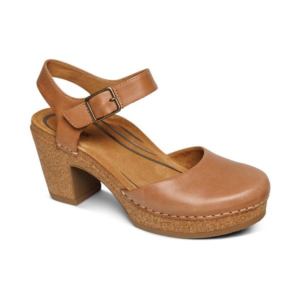 Aetrex Women's Finley Closed Toe Heel Wedge Sandals - Brown | USA 983KJQ9